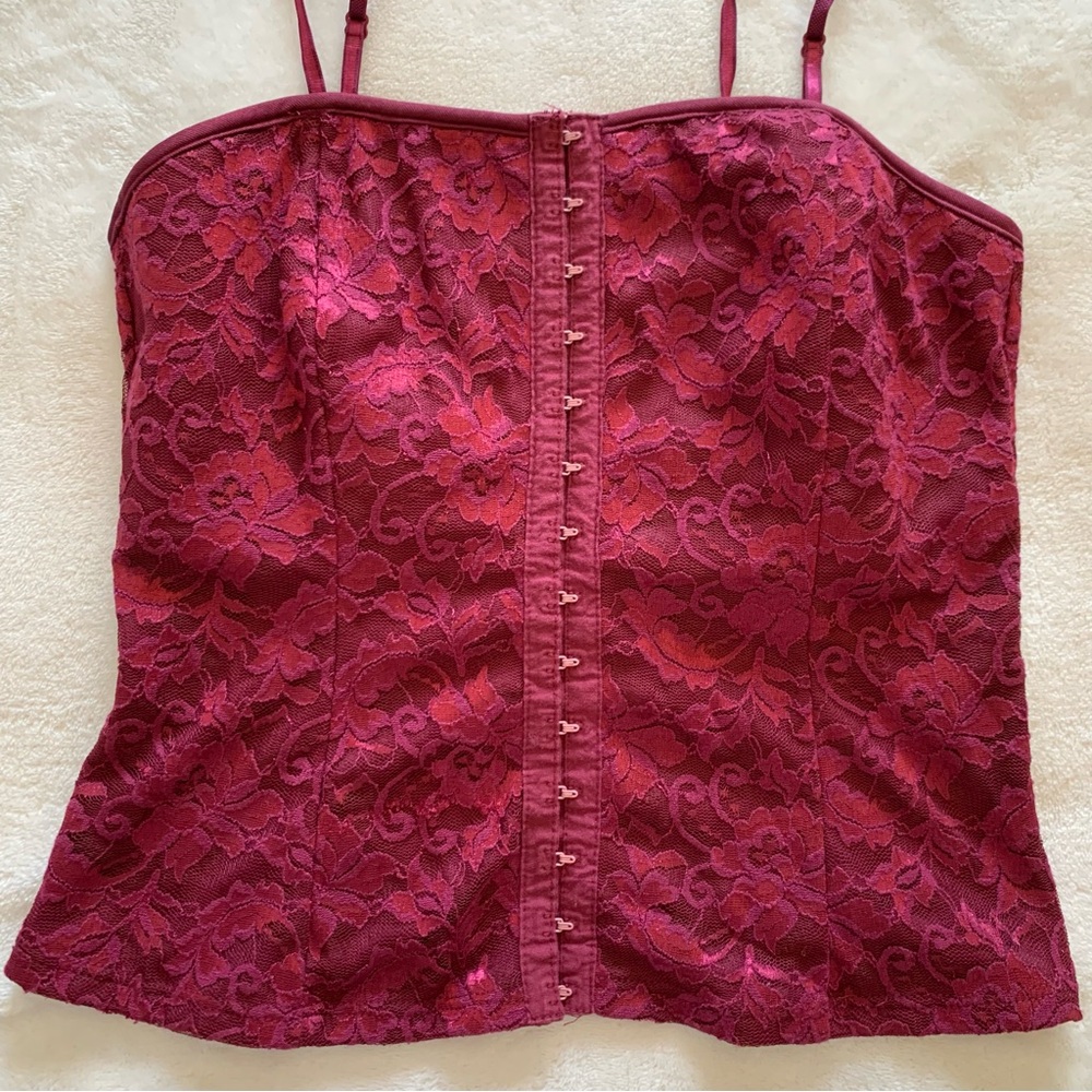 Express Burgundy Lace Bustier Tank Top - Picture 2 of 8